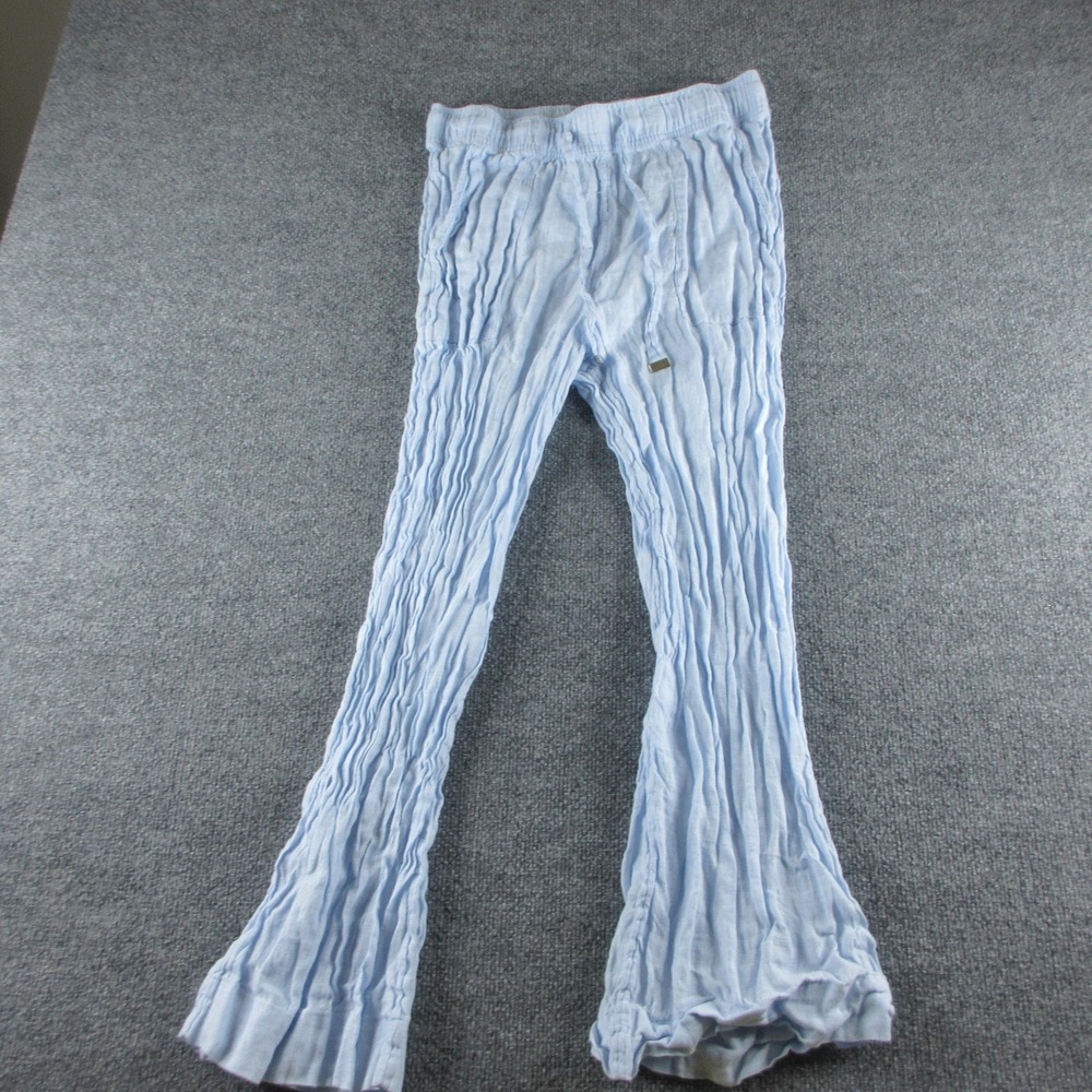 Joie Pants Womens L Blue Linen Pull On Elastic Waist Ankle Lightweight Summer‎